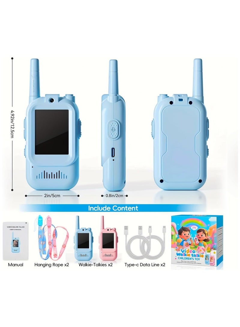 جهاز اتصال فيديو تفاعلي للأطفال - عبوة من قطعتين قابلة لإعادة الشحن، مزودة بشاشة LCD وكاميرا أمامية، دردشة فيديو فورية، لا حاجة لبطاقة SIM أو اتصال واي فاي، مدى طويل 20-40 ميجاهرتز، مناسب للمغامرات الداخلية والخارجية، ألعاب تعليمية للتواصل للأولاد والبنات من عمر 3 إلى 12 سنة، متوفر باللونين الأزرق والوردي، قابل لإعادة الشحن عبر منفذ USB، مصنوع من مادة ABS المتينة، مناسب للتخييم، هدية مثالية لأعياد الميلاد والكريسماس - view 4